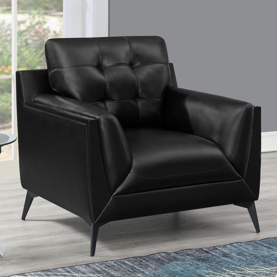 Upholstered Tufted Accent Chair with Track Arms in Black - HER Home Design Boutique